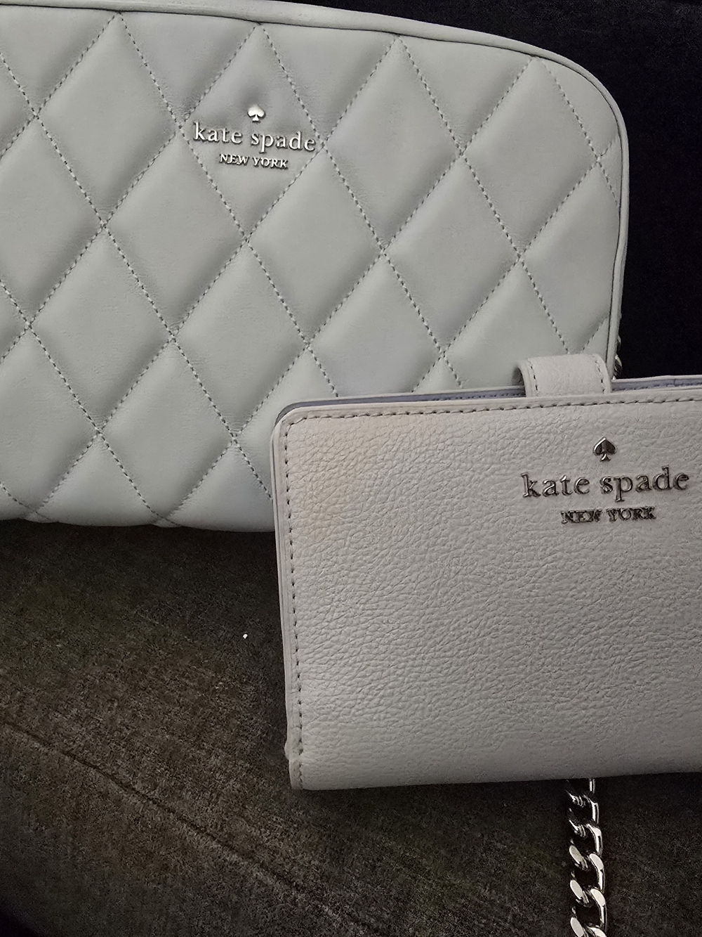kate spade Light Gray Quilted Crossbody Bag with Matching Wallet